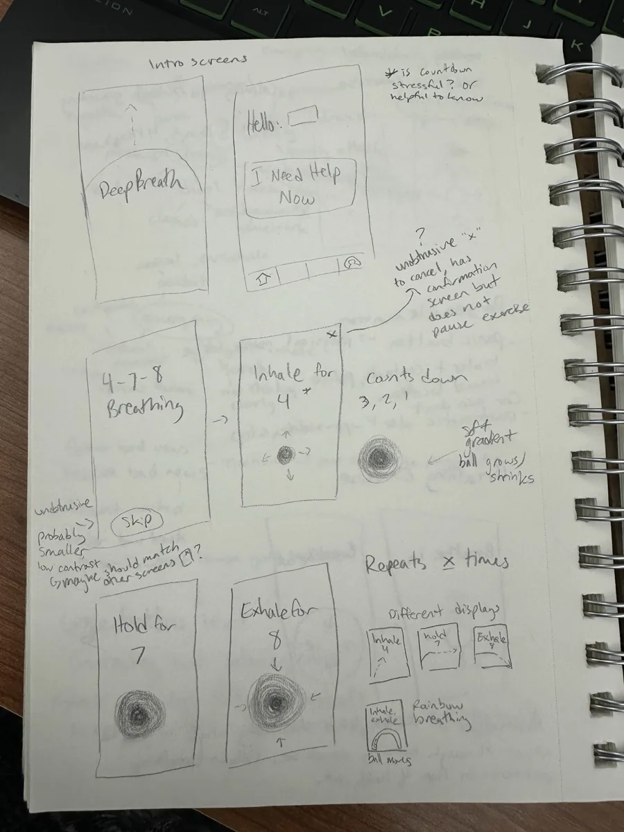 Fika early concept sketches — home screen and breathing tool