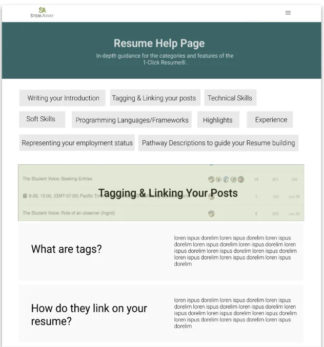 Resume builder help page — screen 1