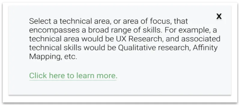 Technical skill help popup